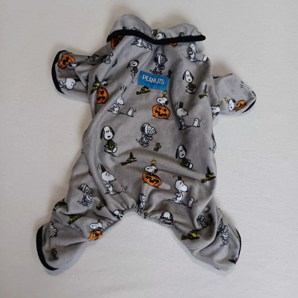 Peanuts Halloween Gray Snoopy Sz S Dog Sweater With Snap Buttons Mummy, Pumpkin
